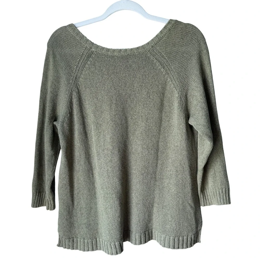 Talbots Petite Linen Cotton Blend Cable Knit Sweater Taupe Pullover Large Petite